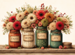 Mason jars with flowers