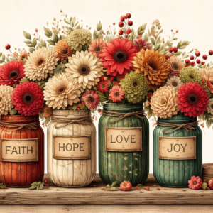 Mason jars with flowers