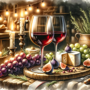 Wine, cheese and grapes spread