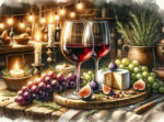 Wine, cheese and grapes spread