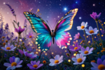 Purple backdrop with blue butterfly