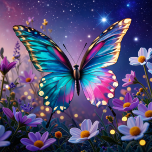 Purple backdrop with blue butterfly